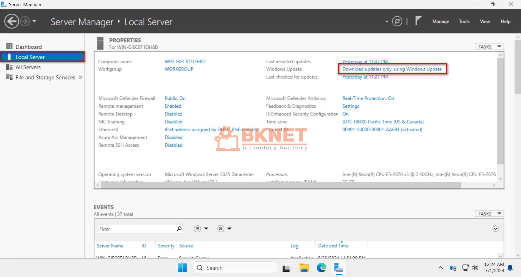 cau hinh sau khi cai dat windows server 2025 07v2